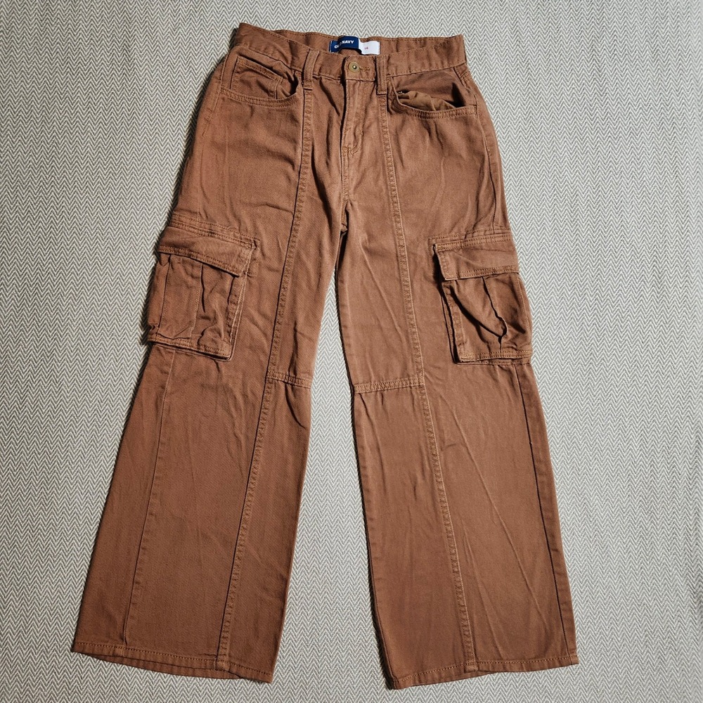 Old Navy Girls Brown Wide Leg Cargo Pants Size 14 Cotton Utility Trousers